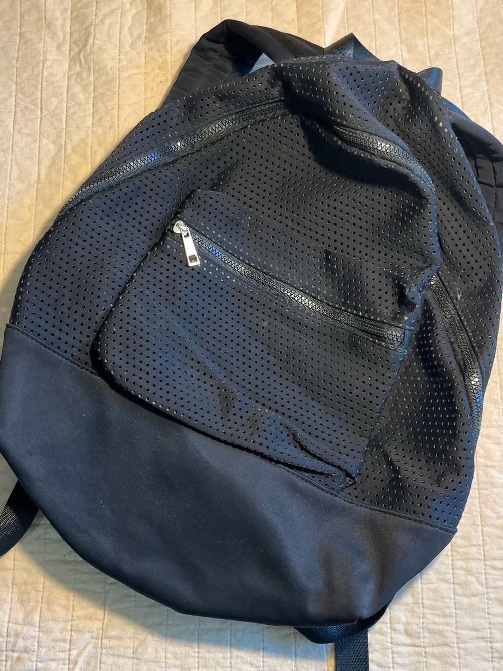Zella Black Perforated Nylon Backpack FLAWS**
